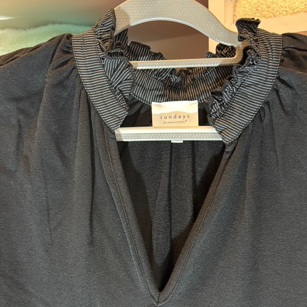 Sundays Black Ruffle Collar Top